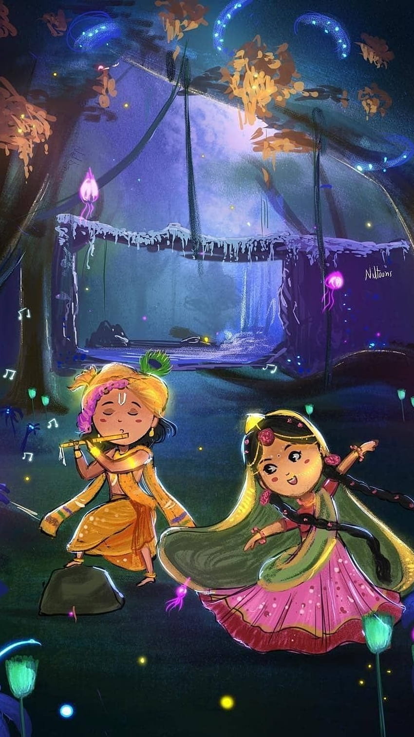 Radha Krishna , Little Krishna, Little Radha, painting HD phone wallpaper |  Pxfuel