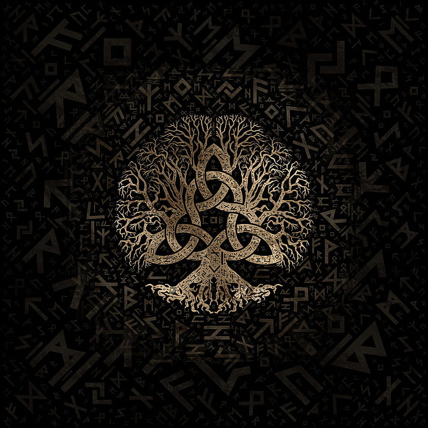 Árbol de la vida con Triquetra en patrón Futhark Arte digital, Árbol de la vida celta fondo de pantalla del teléfono
