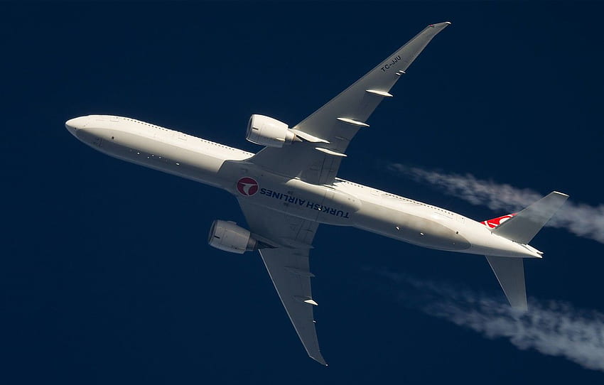 The plane, Boeing 777, In flight, Contrail, Turkish airlines for , section авиация HD wallpaper