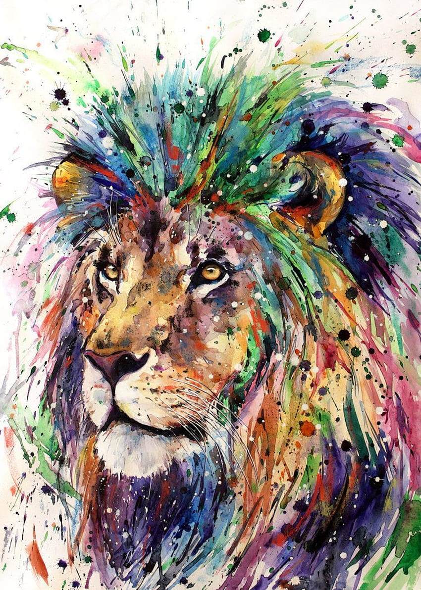 レインボーライオン。 ライオンの絵、ライオンの絵のアクリル、水彩のライオン HD電話の壁紙