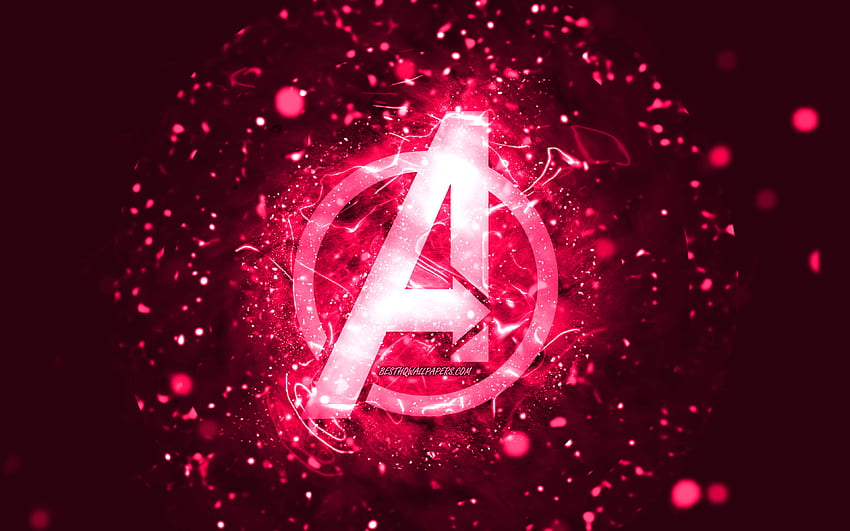 Avengers pink logo, , pink neon lights, creative, pink abstract background, Avengers logo, superheroes, Avengers HD wallpaper