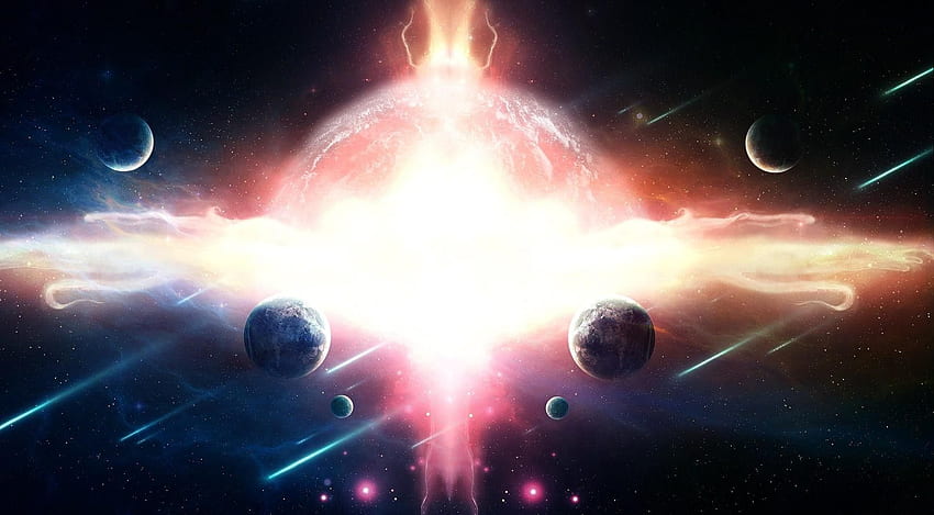 การระเบิดของดาวในพื้นหลังของระบบดาวเคราะห์ Exploding Star วอลล์เปเปอร์ HD