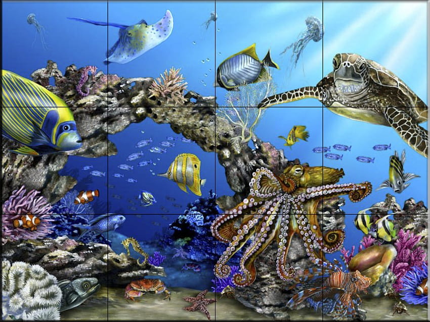 OCEANLIFE WALL TILES, parede, azulejos, vida, oceano papel de parede HD