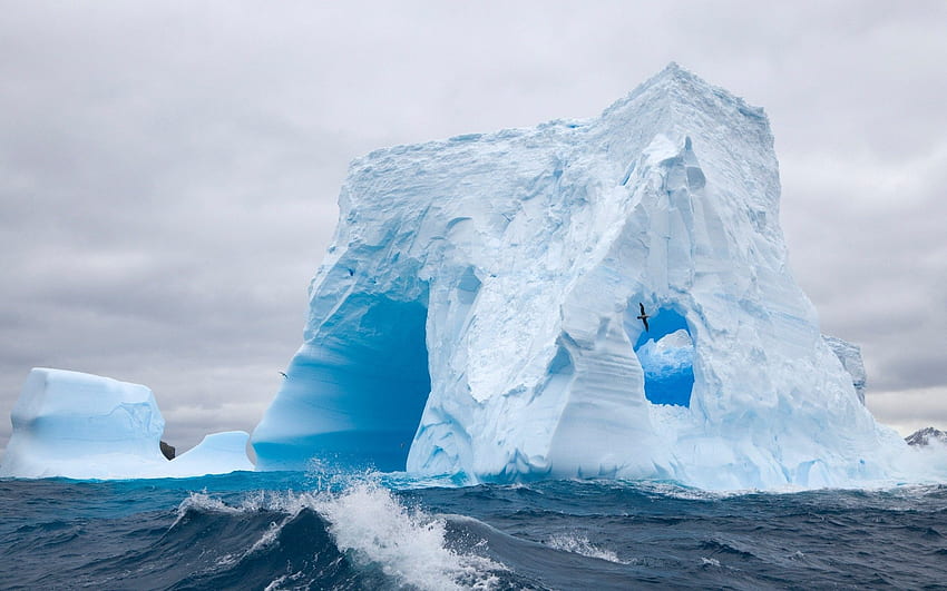 Iceberg, winter, oceans, beautiful, snow, clouds, nature, sky, water, ice HD wallpaper