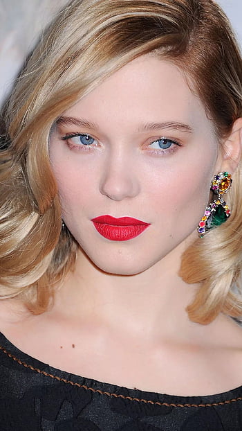 Léa Seydoux, actress, blonde, blue eyes, red nails, cleavage, women  indoors, HD phone wallpaper