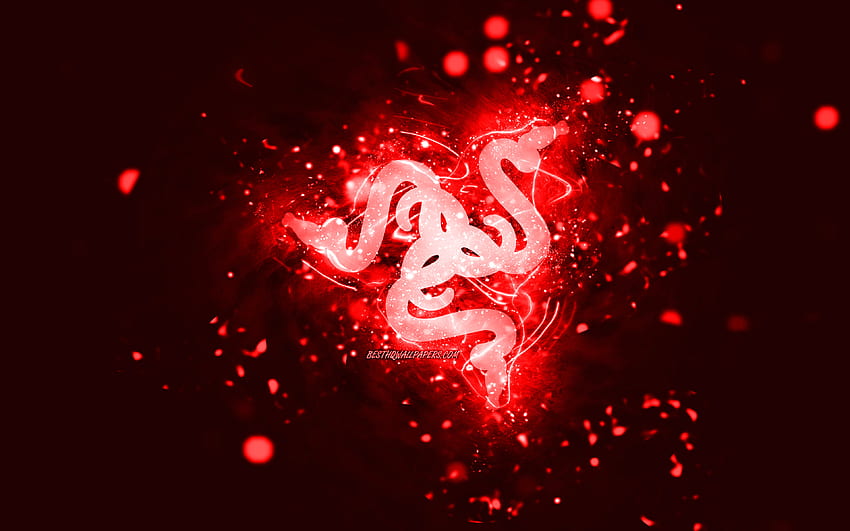 Czerwone logo Razer, czerwone neony, kreatywne, czerwone abstrakcyjne tło, logo Razer, marki, Razer Tapeta HD