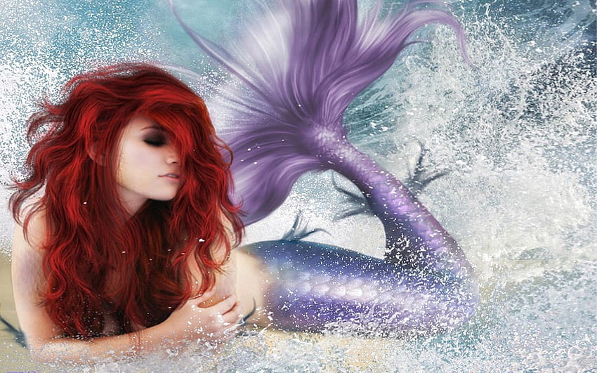 Sultry Mermaid, sea, beautiful, Mermaid, Ocean, magical, redhead, dreamy, lovely, siren HD wallpaper