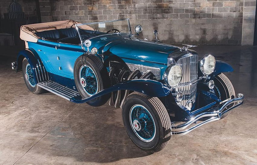 1930 Dusenberg model J convertible, retro, blue, car, vintage, beautiful HD wallpaper