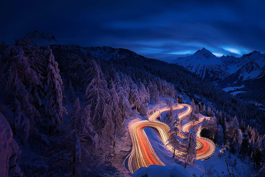 Time Lapse graphy Forest Landscape Mountain Night Road Snow, graphy, , , Background, and HD wallpaper