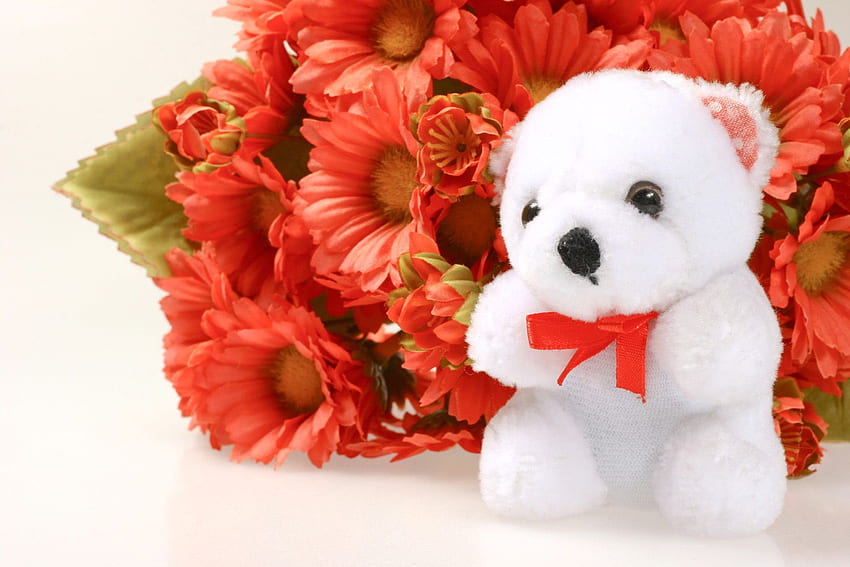 Teddy Bear With Flowers HD wallpaper