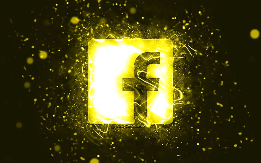 Жълто лого на Facebook, , жълти неонови светлини, творчески, жълт абстрактен фон, лого на Facebook, социална мрежа, Facebook HD тапет