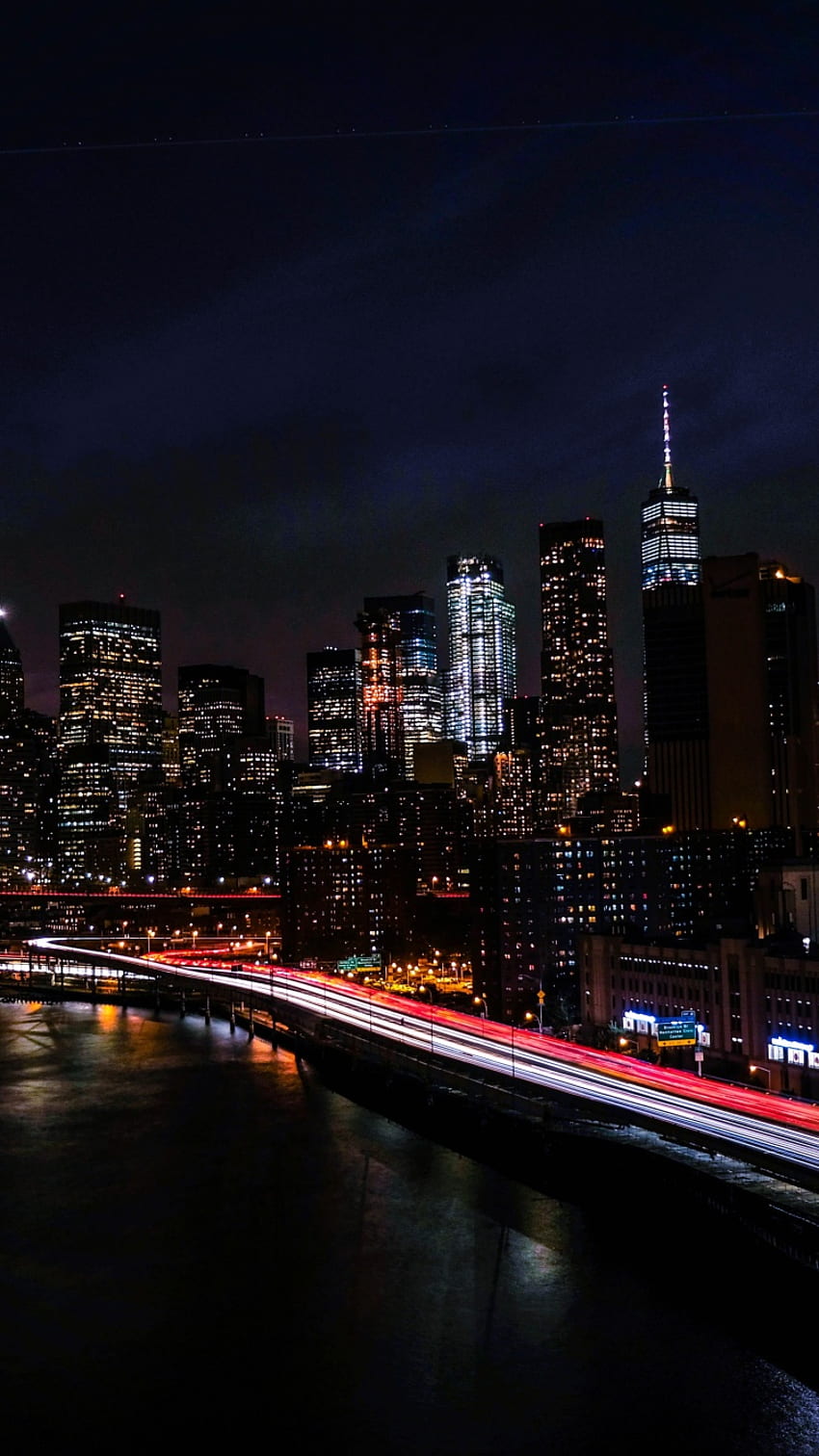 Ciudad de Nueva York, Noche, Paisaje urbano, Luces de la ciudad, Lapso de tiempo, Mundo, Nueva York X fondo de pantalla del teléfono