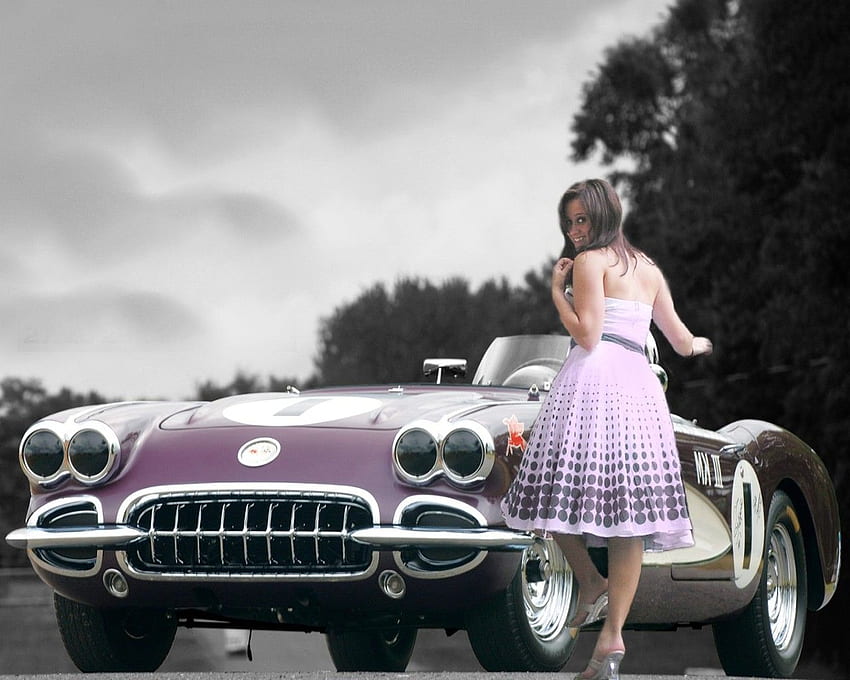 detail for -Classic Corvette - Girls and Cars, Vintage Corvette HD wallpaper