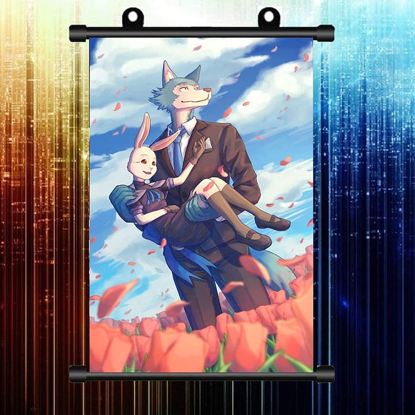 KaiWenLi BEASTARS Series Haru e Legosi Pattern In The Flower Field Anime Hanging Art Cartoon Painting Home Decoration Painting Poster Scroll Painting Bedroom: Home & Kitchen Papel de parede de celular HD