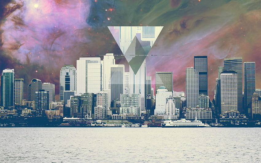 Abstract Laptop Background with Hipster Style City . HD wallpaper