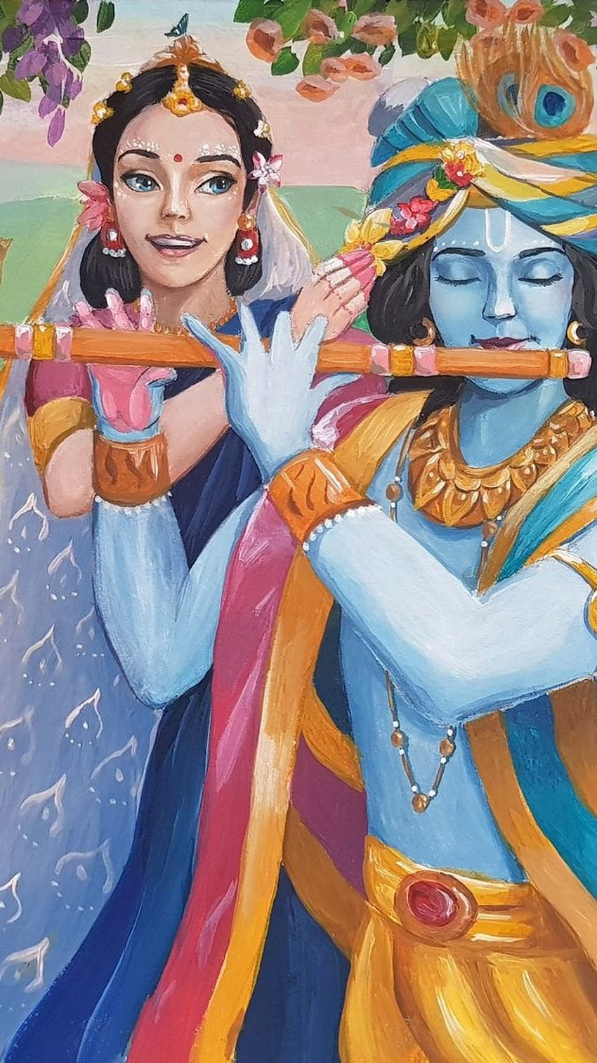 Radha Krishna , Painting, Radha, Krishna HD phone wallpaper