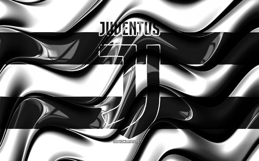 Flaga Juventusu, biało-czarne fale 3D, Serie A, włoski klub piłkarski, Juve, piłka nożna, logo Juventusu, piłka nożna, Juventus FC Tapeta HD