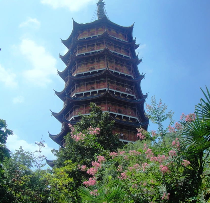 North Temple Pagoda, pagoda, tree, temple, flower HD wallpaper