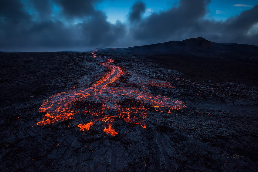 Lava, hot, soil, natural disaster, night time, ground, mountain, earth, heat, volcano, nature HD wallpaper