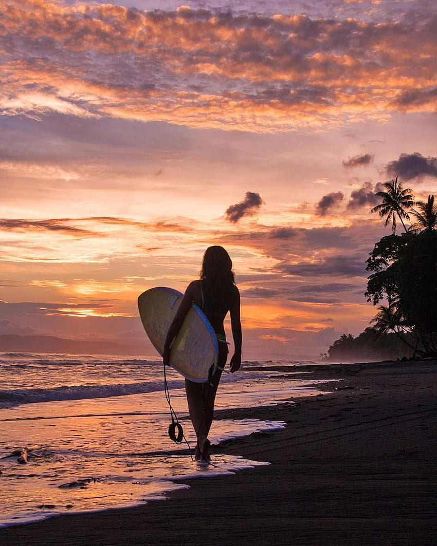 Surf Girl Sunset - พื้นหลังพระอาทิตย์ตกของ Surf Girl บนค้างคาว วอลล์เปเปอร์โทรศัพท์ HD