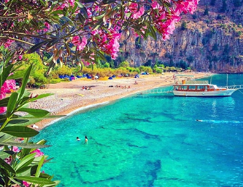 Paradise Beach, morze, morze, plaże, atrakcje w snach, raj, lato, miłość cztery pory roku, łódki, przyroda Tapeta HD