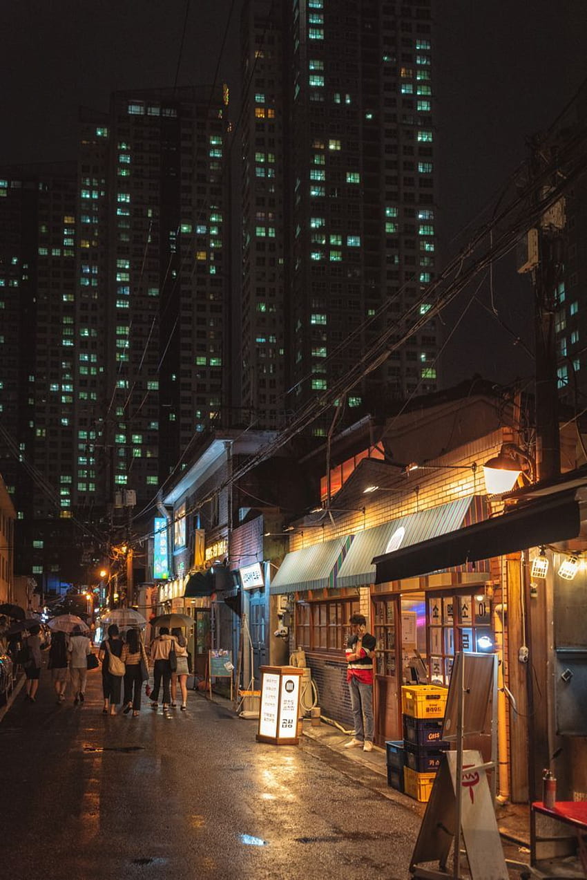 Geceleri Yongsan Bölgesi'ndeki sokak Seul Güney Kore 40166016, Kore Caddesi HD telefon duvar kağıdı