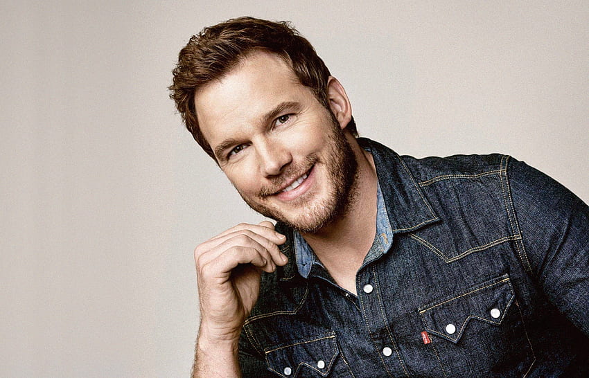Senyum, aktor, kemeja jeans, Chris Pratt Wallpaper HD