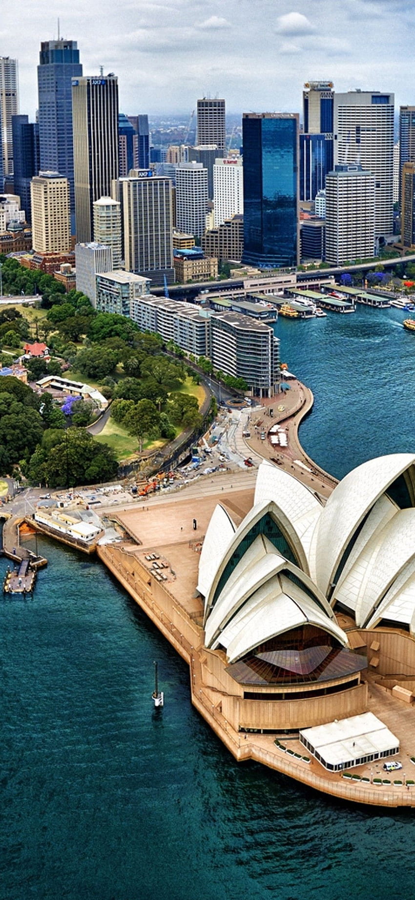 Puerto de Sídney, Australia, Edificios, Vista de pájaro, Ópera para iPhone 11 Pro y X fondo de pantalla del teléfono
