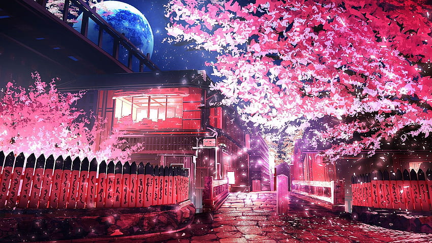 Anime Anime Pohon Bunga Merah Muda Wallpaper HD