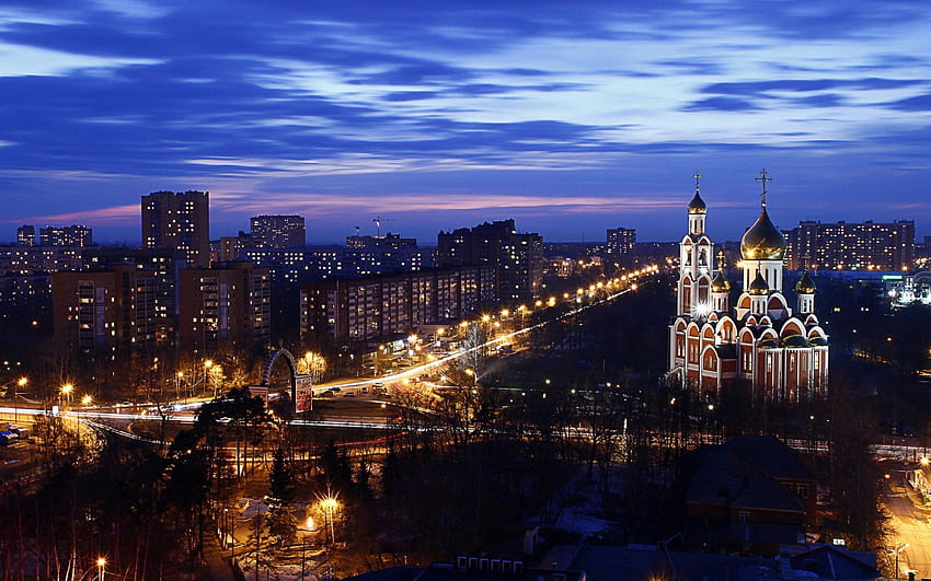 Città, Mosca, Città, Vista dall'alto, Sera, Russia, Cielo della cattedrale Sfondo HD