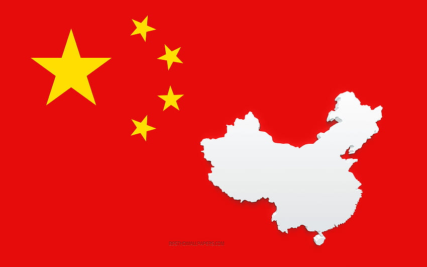 China map silhouette, Flag of China, silhouette on the flag, China, 3d China map silhouette, China flag, China 3d map HD wallpaper