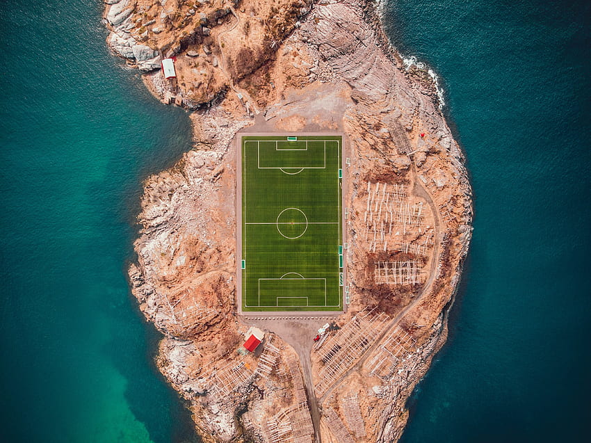 Природа, Изглед отгоре, Остров, Норвегия, Футболно игрище, Лофотен HD тапет