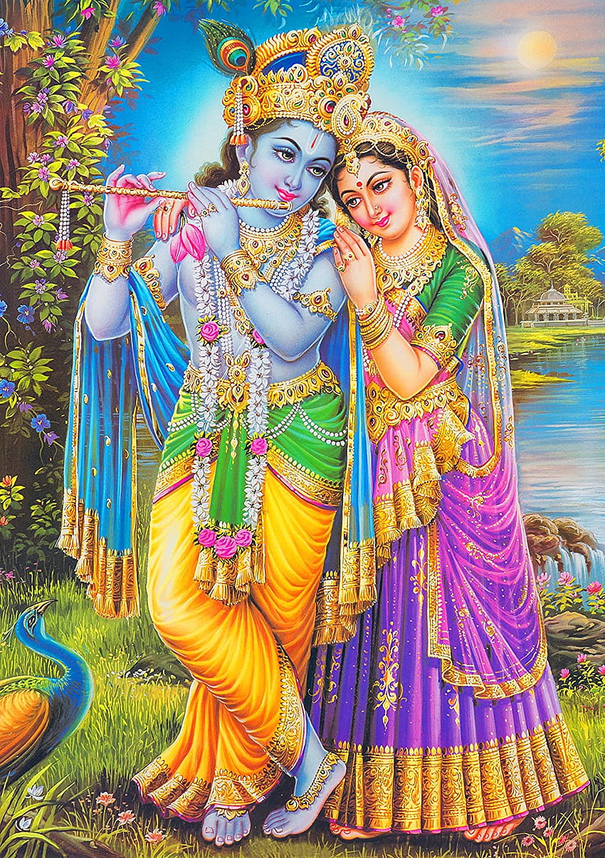 Lord Krishna Radha Poster A3 Indien Hindu Indischer Druck Wandkunst Orientalische Kunstmalerei: Poster & Drucke HD-Handy-Hintergrundbild