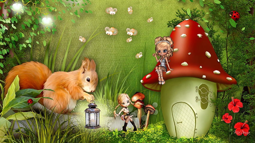Christmas Squirrel, Fairy Garden HD wallpaper
