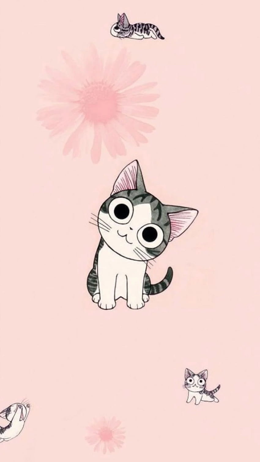 Nette Cartoon-Katze. Entzückendes Kawaii-Katzengesicht HD-Handy-Hintergrundbild