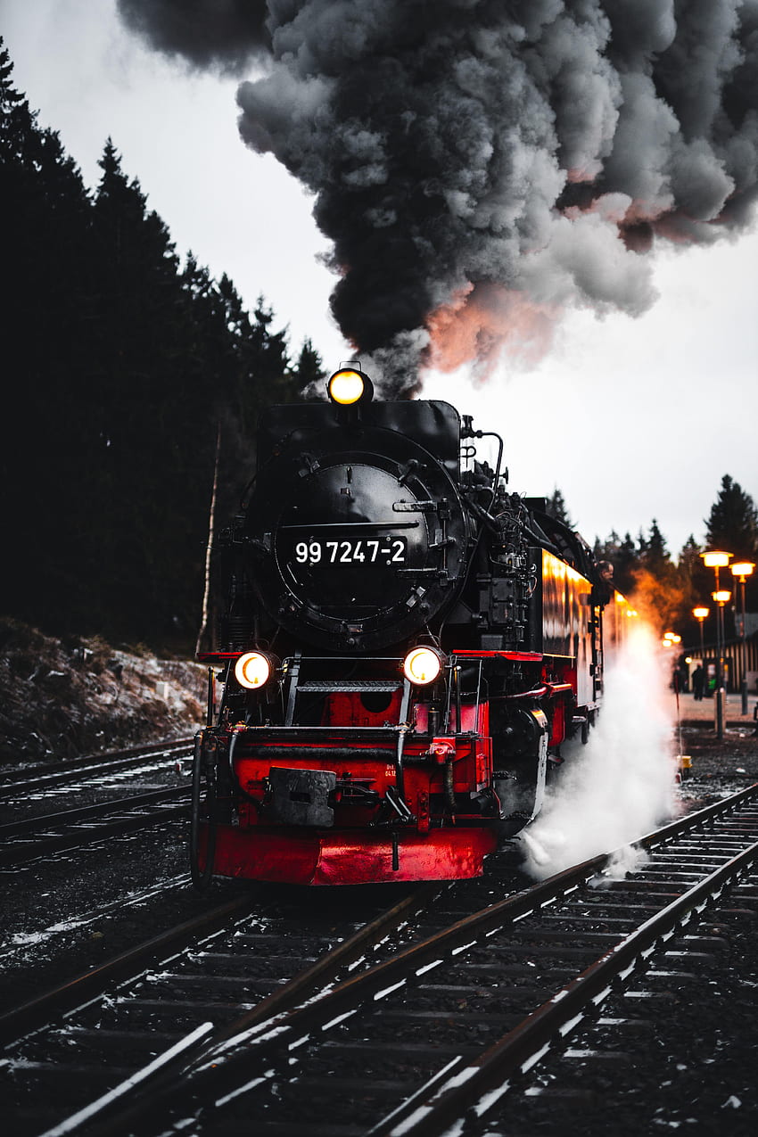 Rails, Trees, Smoke, , , Railway, Train HD phone wallpaper