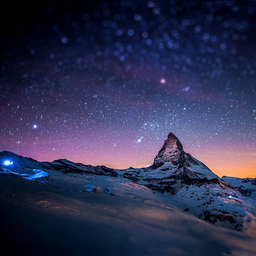 ดวงดาวและหิมะยามค่ำคืนบนเทือกเขาแอลป์ Amazon Kindle Fire วอลล์เปเปอร์โทรศัพท์ HD