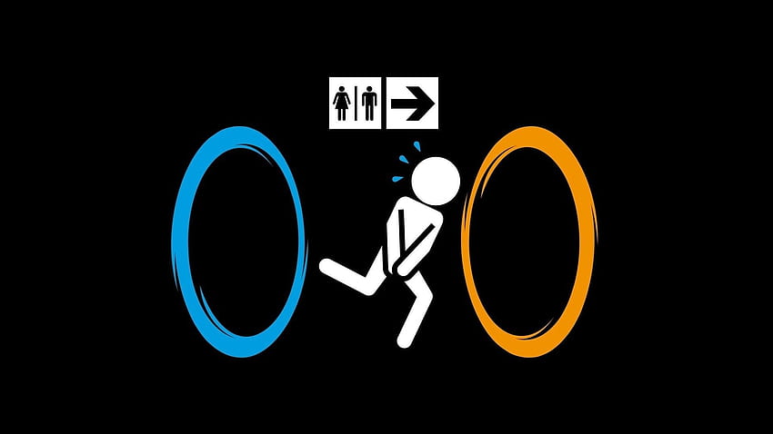 video oyunları Portal mizah işaretleri siyah arka planda çalışan banyo, Komik Oyun HD duvar kağıdı