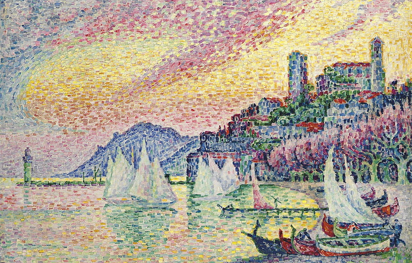 sea, landscape, boat, , sail, Paul Signac, pointillism, The harbour. Cannes for , section живопись, Pointillism HD wallpaper