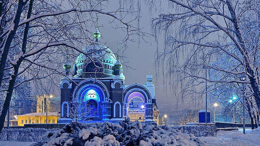 ศาสนา: Russian Winter Frost Snow City Church Trees, Russian Christmas วอลล์เปเปอร์ HD