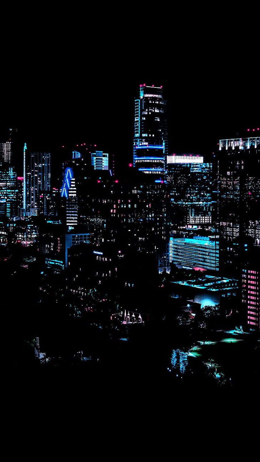 : city, night, dark, building, lights, blue, city lights, vertical, Vertical Cool HD phone wallpaper