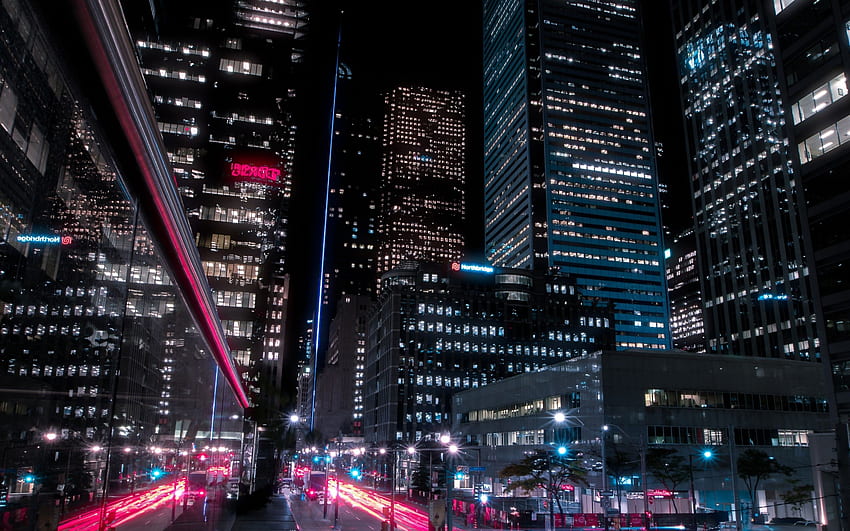 Grattacieli, notte, luci della città, strada, urbano, strada, time lapse per MacBook Pro 15 pollici Maiden Sfondo HD