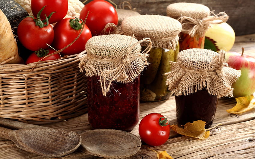 *** Winter Preparations ***, jars, fruits, nature, vegetables HD wallpaper