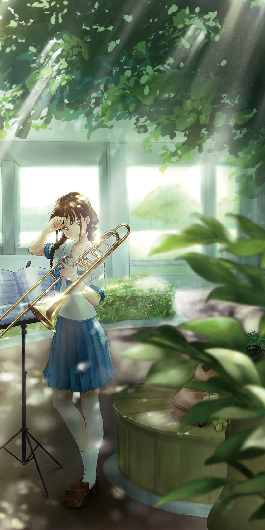 Anime Girl, Trumpet HD phone wallpaper