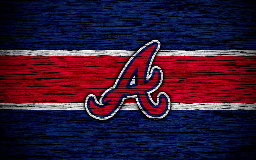 Atlanta Braves, golden logo, MLB, blue metal background, american baseball  team, HD wallpaper