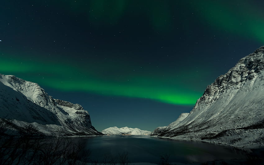 Landscape, Nature, Mountains, Night, Lake, Northern Lights, Aurora Borealis HD wallpaper