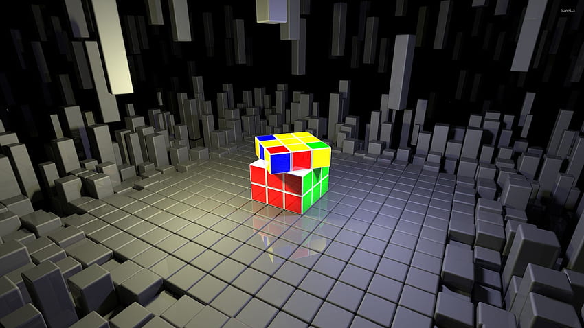 Rubik's Cube on top of gray cubes - 3D HD wallpaper