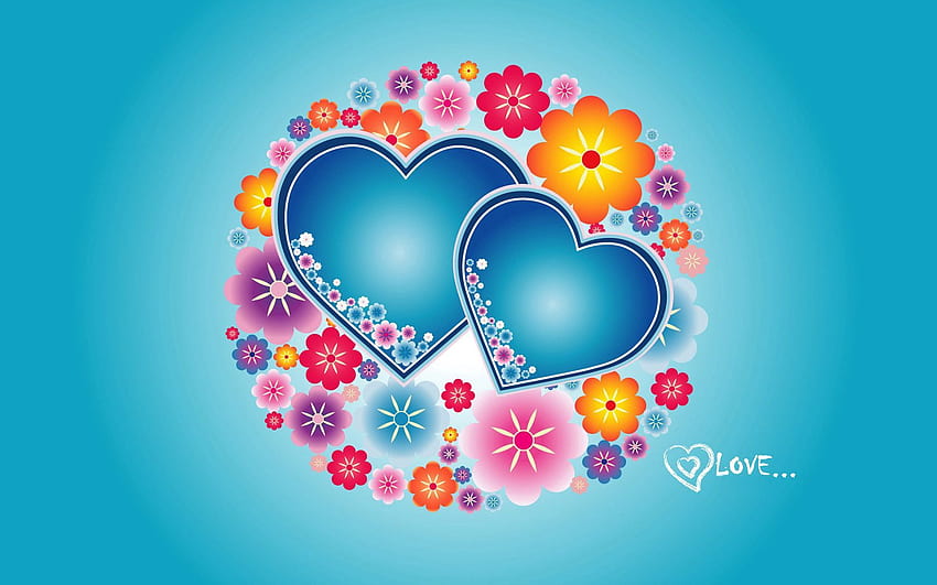 Flowers, Hearts, Love, Patterns, Bright HD wallpaper