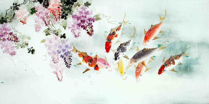 Berühmte chinesische Malerei Koi Berühmter chinesischer Fisch HD-Hintergrundbild