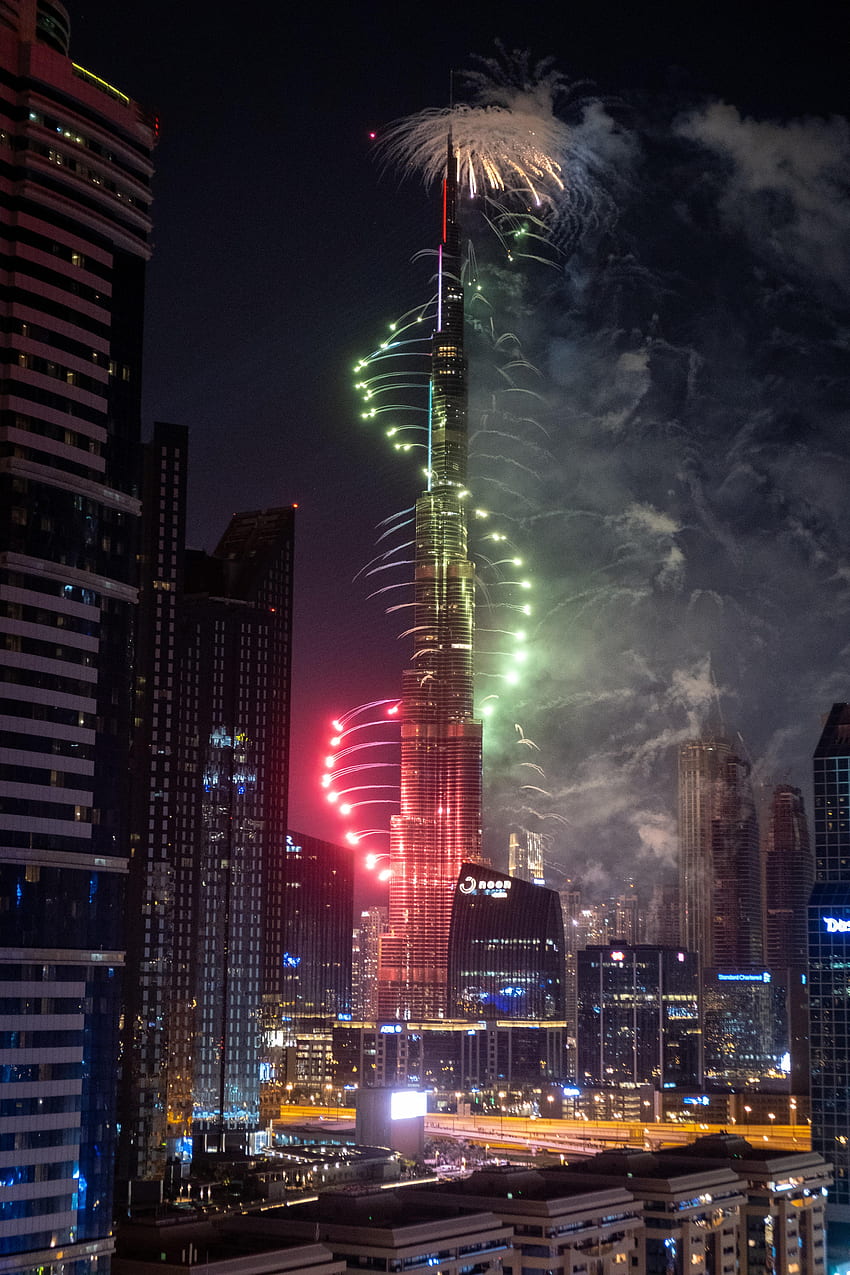 Kota, Malam, Bangunan, Liburan, Dubai, Kembang Api, Kembang Api, Uae, U.a.e wallpaper ponsel HD